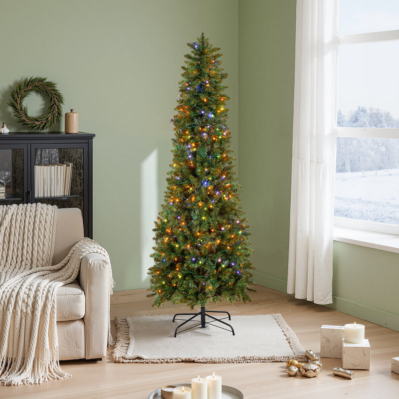 Arbre de Noël, arbre de Noël artificiel pré-éclairé de 6 pi, arbres de décoration de Noël complets avec 240 lumières colorées à DEL, 11 modes d'éclairage, 635 branches et base en métal robuste pour la décoration de bureau à domicile