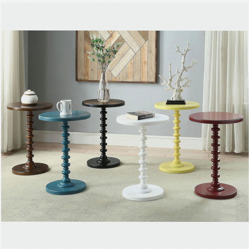 Teal Round Wooden Side Table, Teal