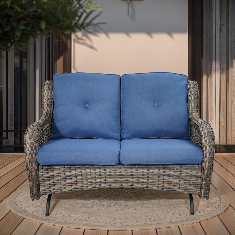 Schutt 51.18'' Wide Straight Loveseat with Cushions, Blue, Gray