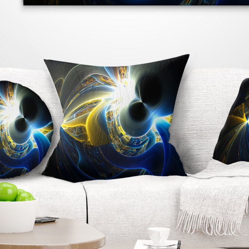 Plasma brillant - coussin abstrait imprimé, 16 po x 1 po, Coussin décoratif, Bleu / Jaune