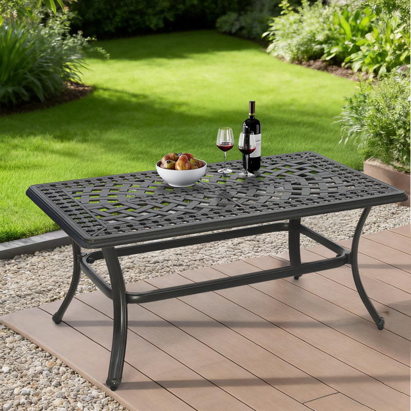  Outdoor Coffee Table, All-weather Cast Aluminum 42" Rectangle Patio Coffee Table, 220 Lbs Heavy Duty Patio Side Table For Balcony Poolside Deck Garden & Indoor Use, Dark Bronze