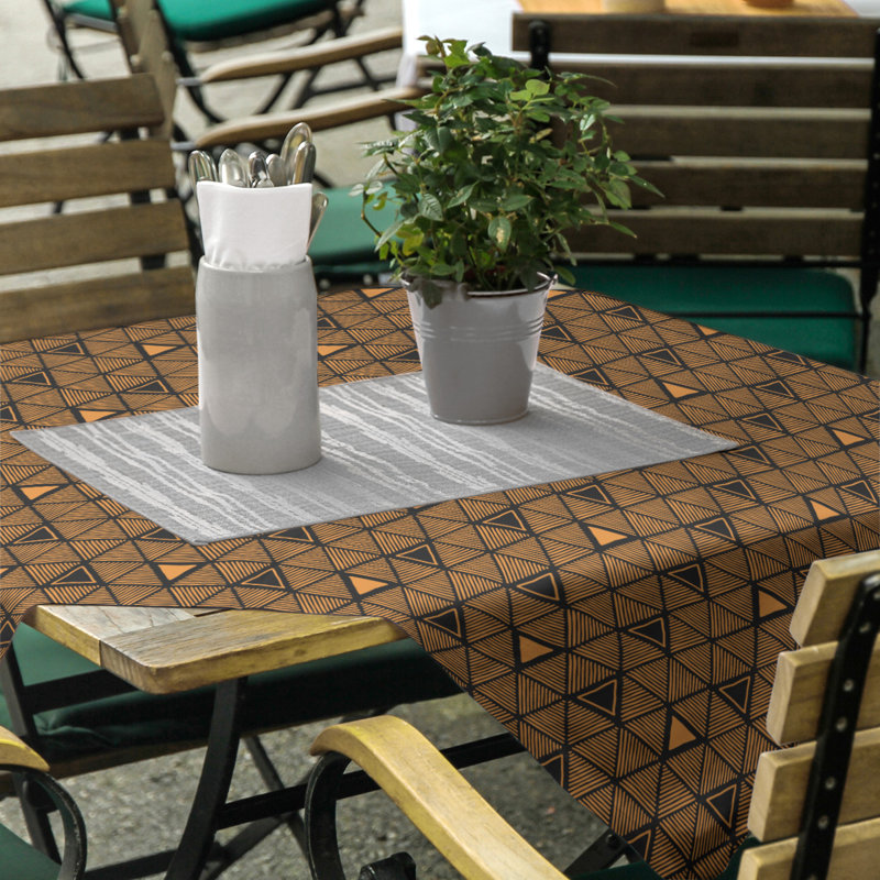 Classic Hand Drawn Triangles Tablecloth, Dark Orange/Black