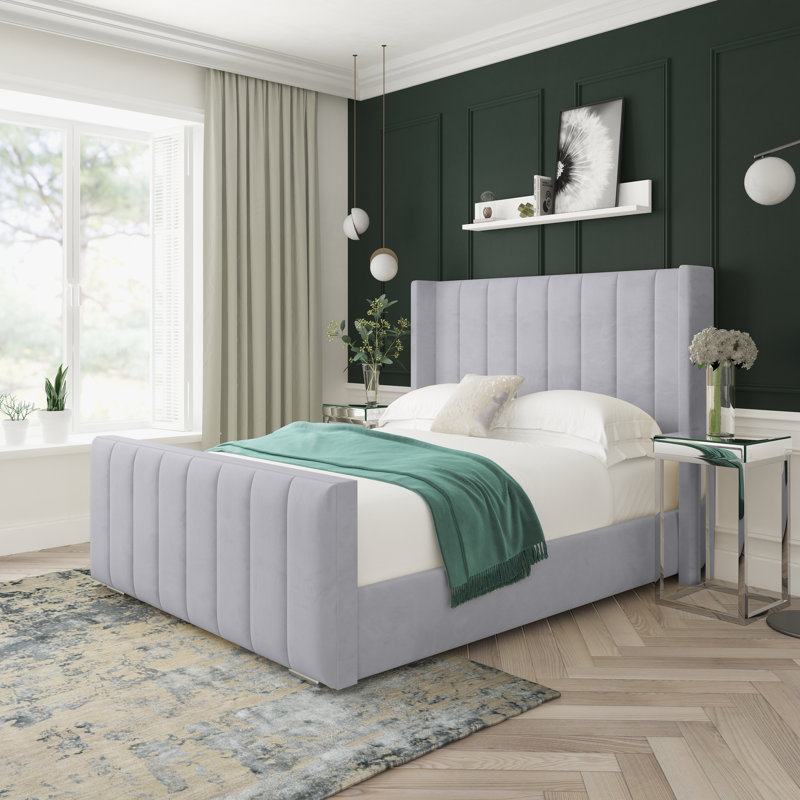 Willow Plush Velvet Upholstered Bed Frame, Silver, Double (4'6)