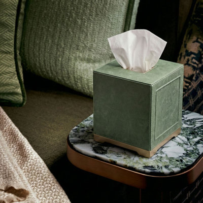Couvercle de boîte à mouchoirs en cuir vert rétro