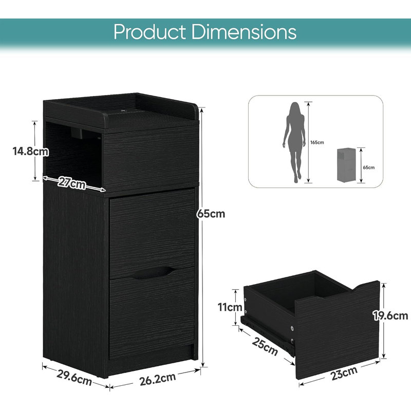 29.6 cm W Bedside Table, Black Set of 2