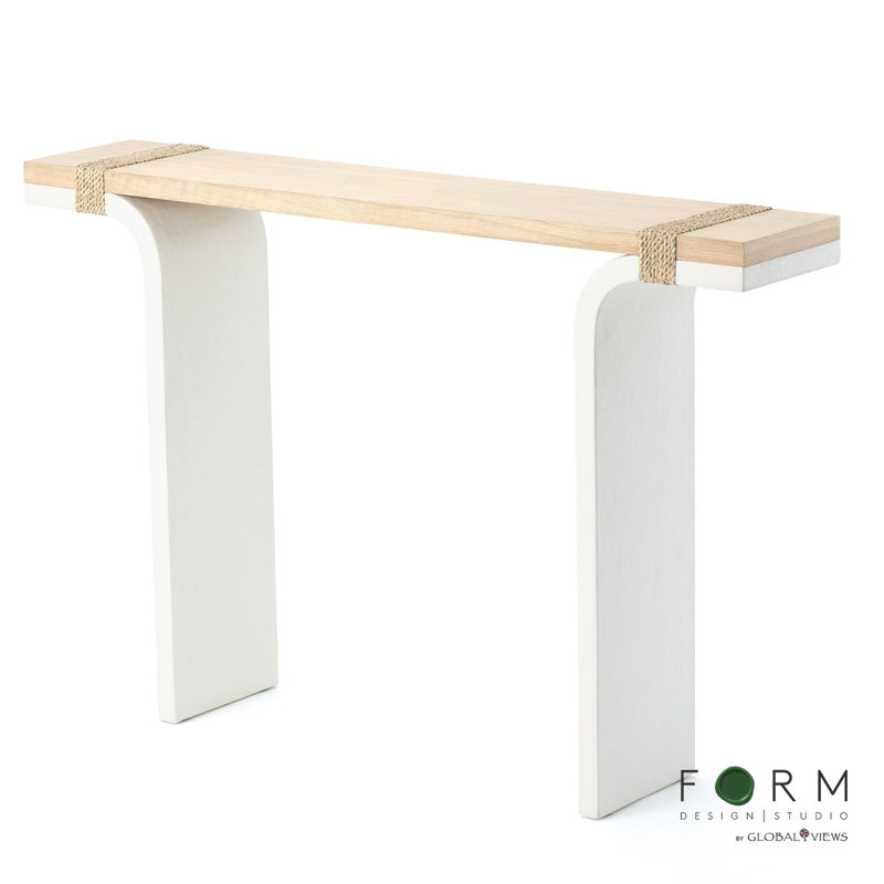 Beige Oak Rectangular Console Table with Storage