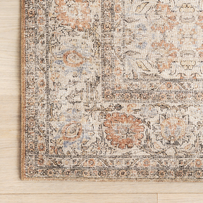 Jeccica Distressed Vintage Medallion Jute Blend Polyester Area Rug, Rectangle 9' x 12'