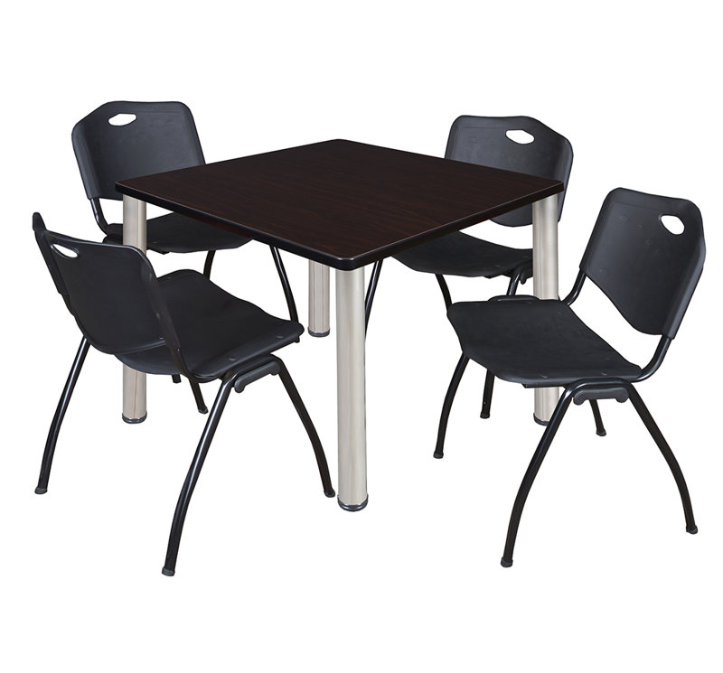 Plateau de table Kee Square, 4 chaises empilables, H 30 po x l 29 po x P 29 po, Cerisier, Chrome