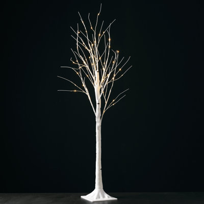 48" Christmas Lighted White Birch Tree, White