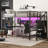 Queen Loft Bed with L Desk, Wardrobe, USB, LED & Storage Stairs, Metal Loft Bed for Teens & Adults, Black