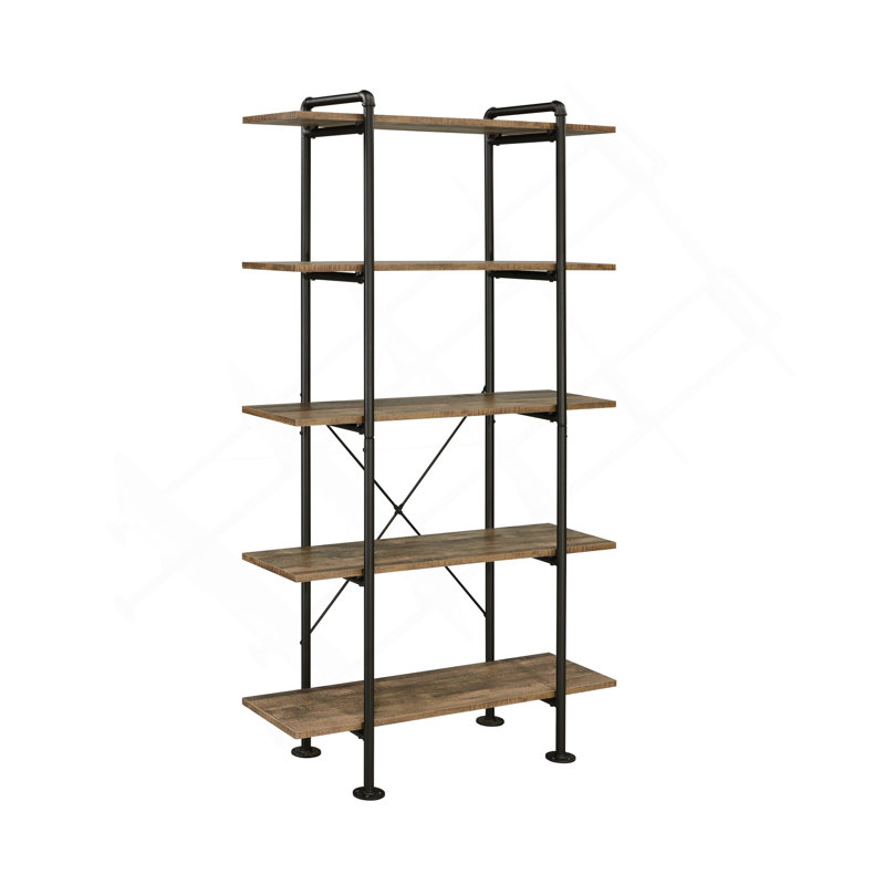 Rustic Oak And Black 5-Shelf Bookcase