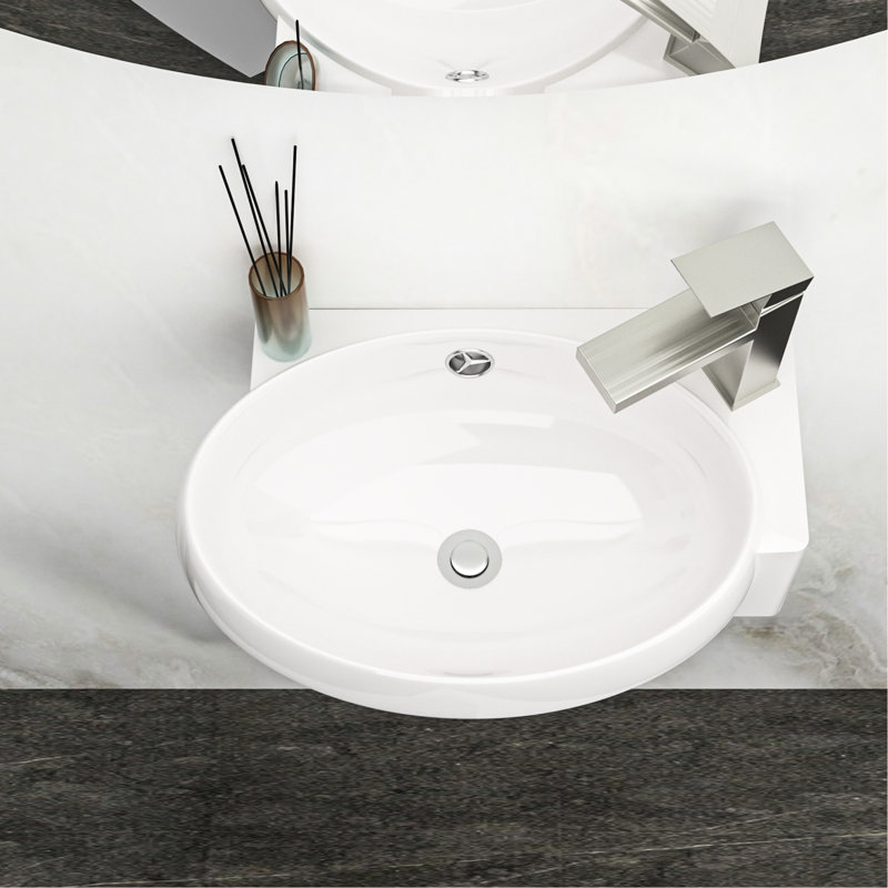 White Ceramic Bathroom Wall Mount Sink, 16.5L" X 11"W, Low Water Absorption, Contemporary Mounted 16X11 Inch, White, Look