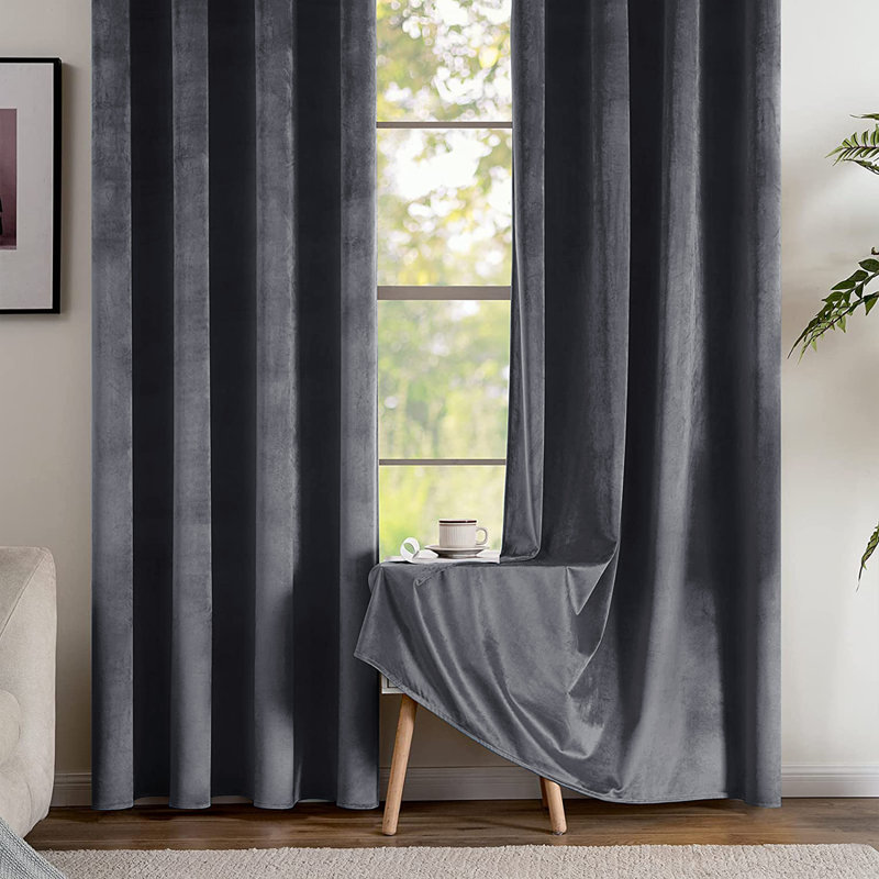 Reede Luxury Crushed Velvet Eyelet Curtains - Fully Lined, Heavy Plush Drapes, 168cm Width x 228cm Drop, Grey