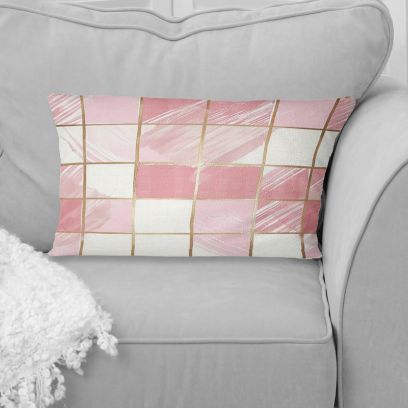 Coussin lombaire rose et beige Mid-Century III