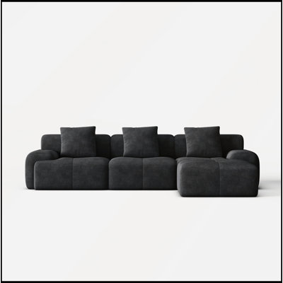 Modern L-Shaped Sectional Sofa with Movable Ottoman and Throw Pillows, No Assembly Required for Living Room Comfort