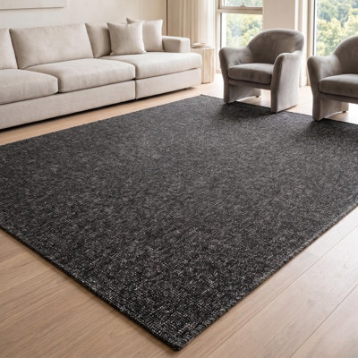 Tapis de couloir en polypropylène tissé à plat, texturé anthracite, motif