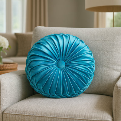 Coussin 15 "rond en velours turquoise