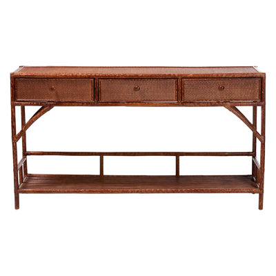 Bali & Pari Brier Marbled Tortoise Natural Rattan Console Table - Handcrafted Accent Table With 3-Drawers And Lower Shelf, Coastal Boho Style For Entr by Dakota Fields