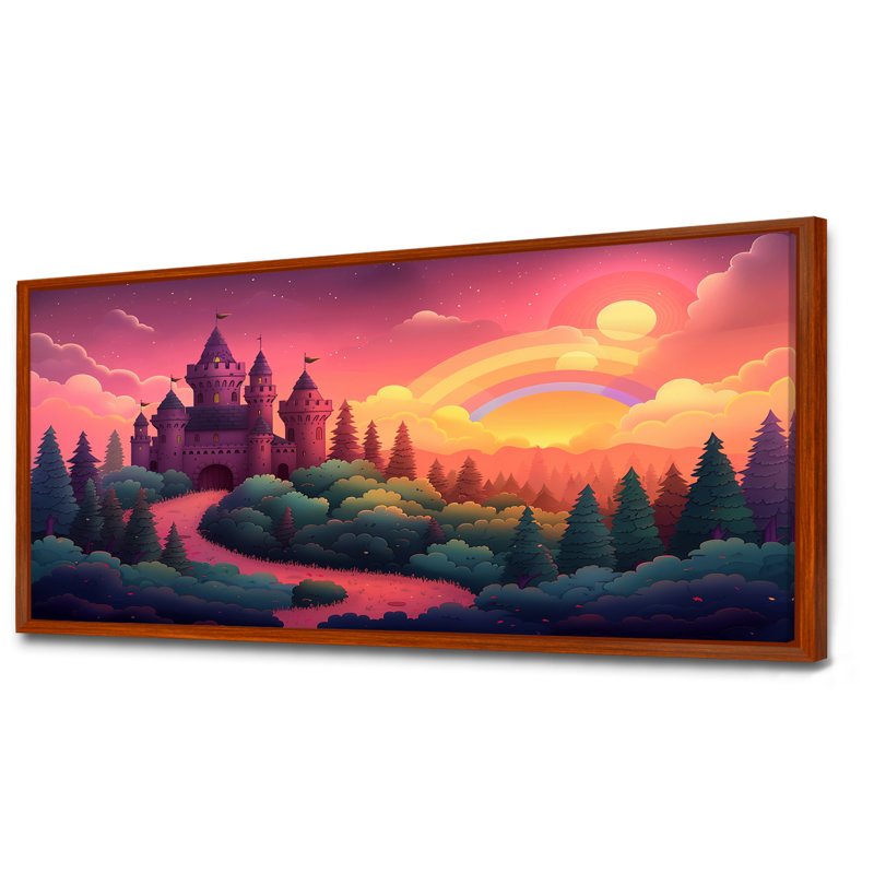 «Nursery Magical Castle Rainbow» - art mural arc-en-ciel, H 28 po x l 60 po x P 1,5 po, Cadre flottant brun
