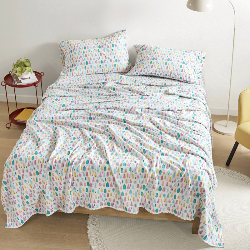 Ensemble de draps et de draps en flanelle de coton, conception d'arbres des Fêtes, parfait pour la maison