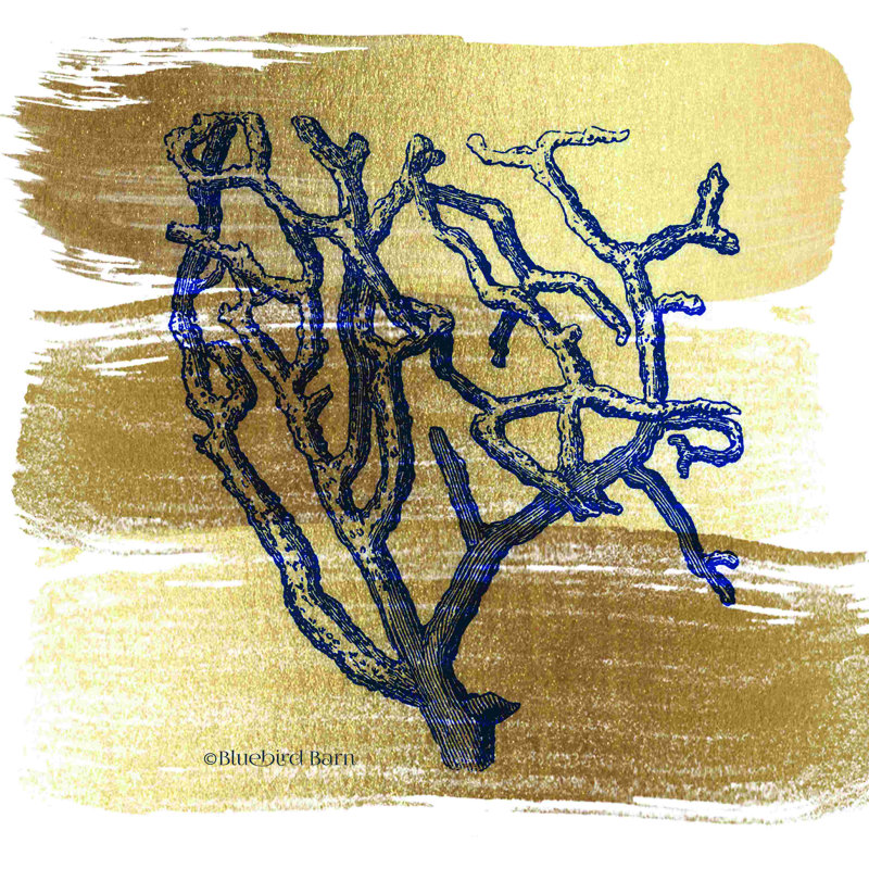 Branche d'or brossé corail - peinture sur toile tendue, H 20 po x l 20 po, Non, Wrapped Canvas
