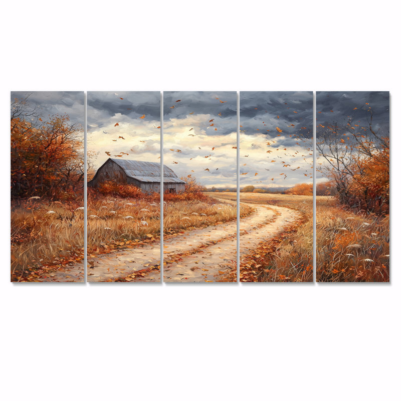 Windy Prairie Leaves Path o The Barn I - Prairie Wall Art - Traditional Wall Art Decor, H 28 po x l 60 po, 5