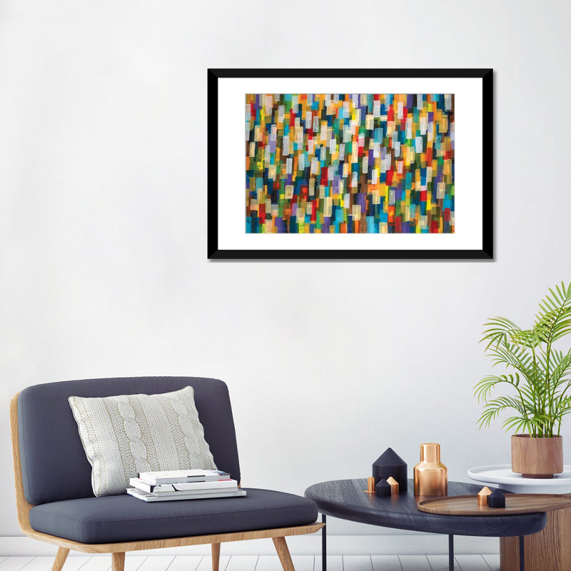 «Confetti II» par Liz Jardine, impression sur toile, Papier beaux-arts encadré noir, H 24 po x l 32 po x P 1 po, Blanc