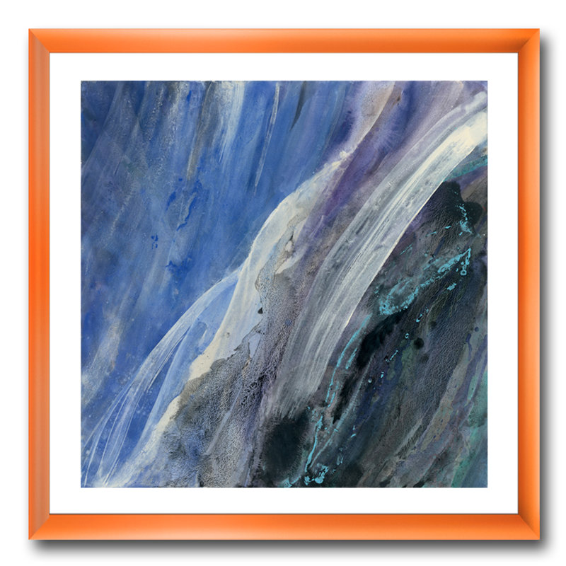 «Black and Blue Abstract Water Painting», reproduction d'art sur toile, H 16 po x l 16 po x P 1 po, Cadre orangé
