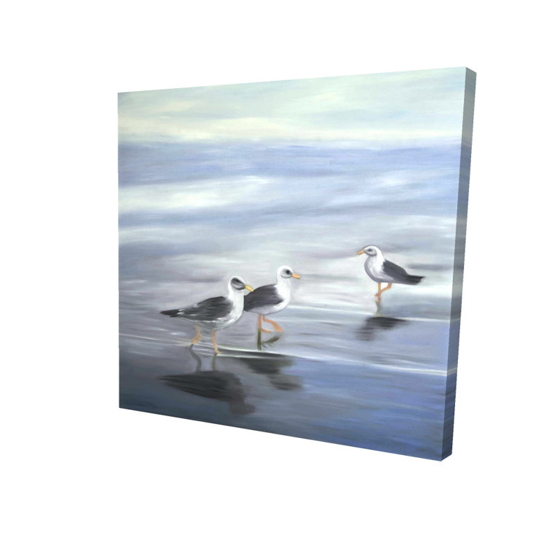 Oiseau bleu, toile marine - Trois goélands, décoration intérieure, H 8 po x l 8 po