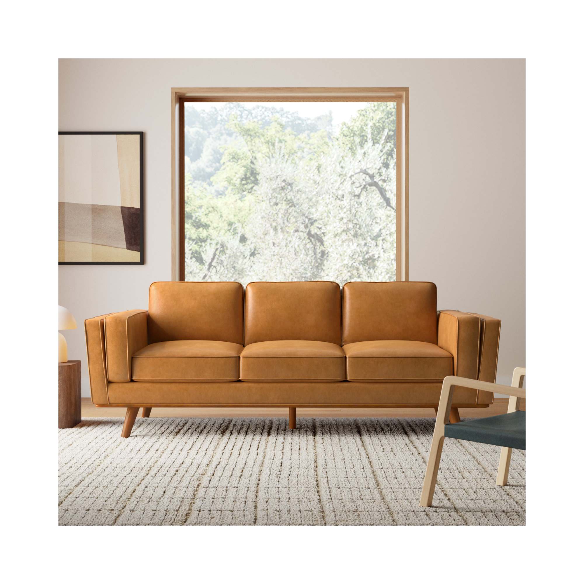 Reeves 84'' Vegan Leather Sofa, Caramel Brown Performance Vegan Leather