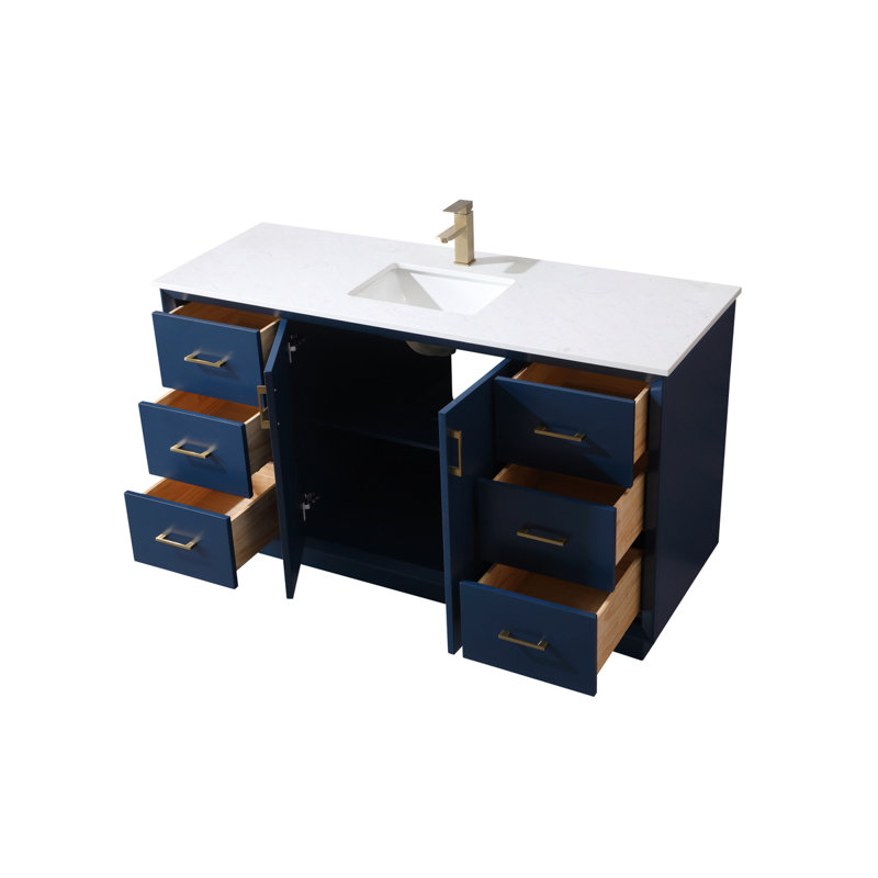 Meuble-lavabo simple 60 po noir, Bleu