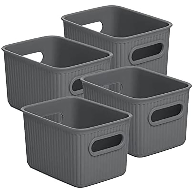 Ensemble de paniers en plastique nervuré, 4, Gris