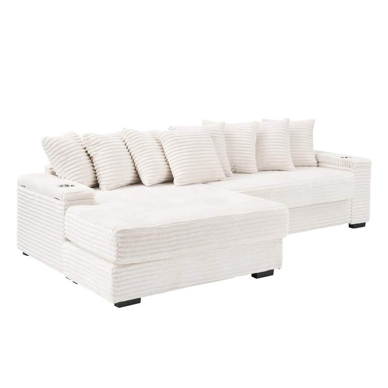 111.4‘beige Flannelette Sofa, Beige Corduroy
