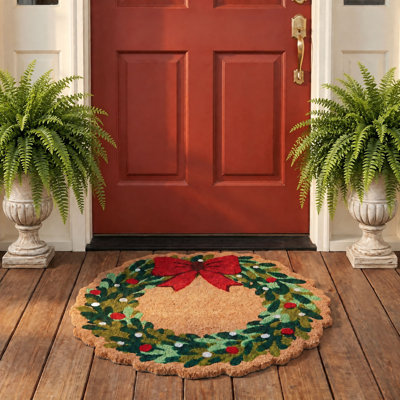 Wreath-Shaped Coir Doormat with PVC Backing
