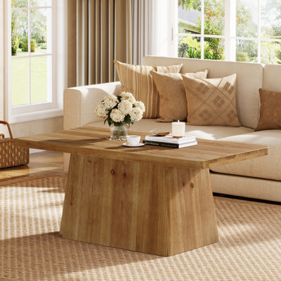 Table basse à piédestal de 47 pouces, table de salon rectangulaire en bois massif de style maison de campagne