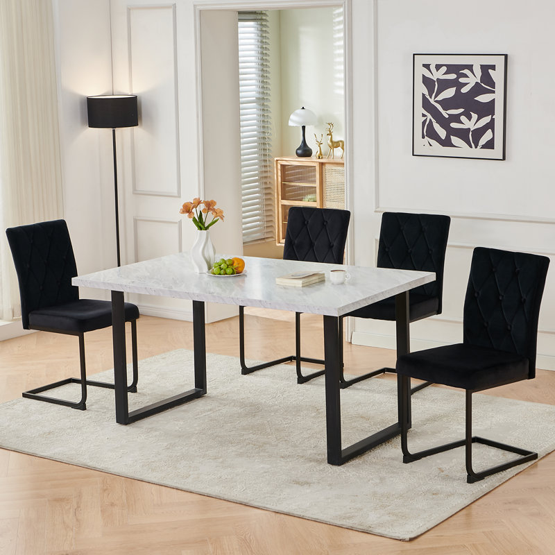 Denard Upholstered Dining Chair with 8.5CM Thick Seat, 4, Velvet Black