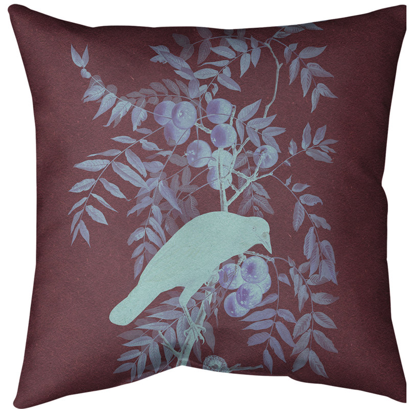 Coussin en oiseau américain american, Marron / bleu ciel, 20 po x 20 po, Faux lin