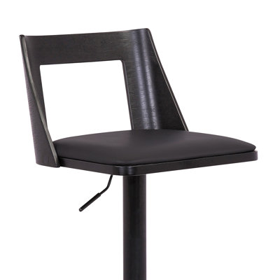Tabouret de bar réglable en similicuir et en bois noir avec base noire Milan