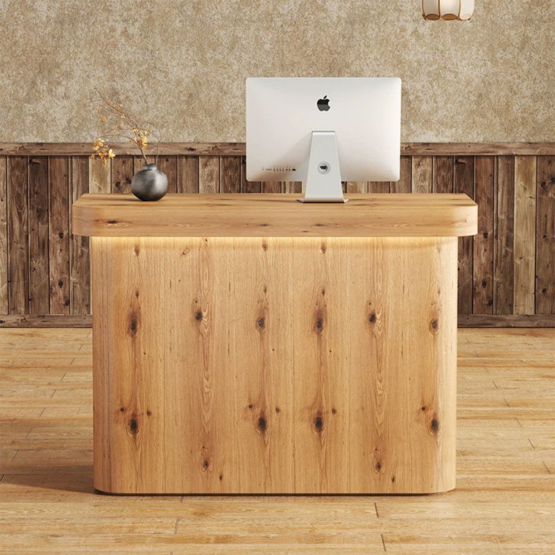 Bureau de réception rectangulaire en bois manufacturé rustique, 47.24