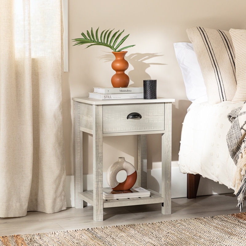 Cadhla 1-Drawer Nightstand with Open Shelf, Stone Gray