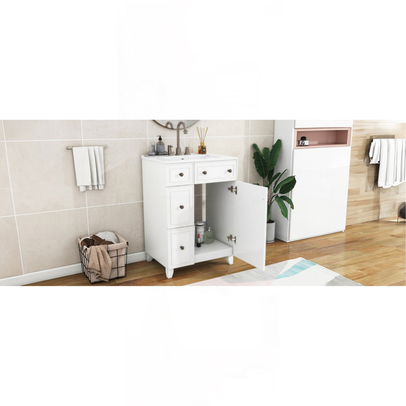 Armoire de meuble-lavabo 24 po avec lavabo en céramique, 2 tiroirs, 1 porte, Blanc