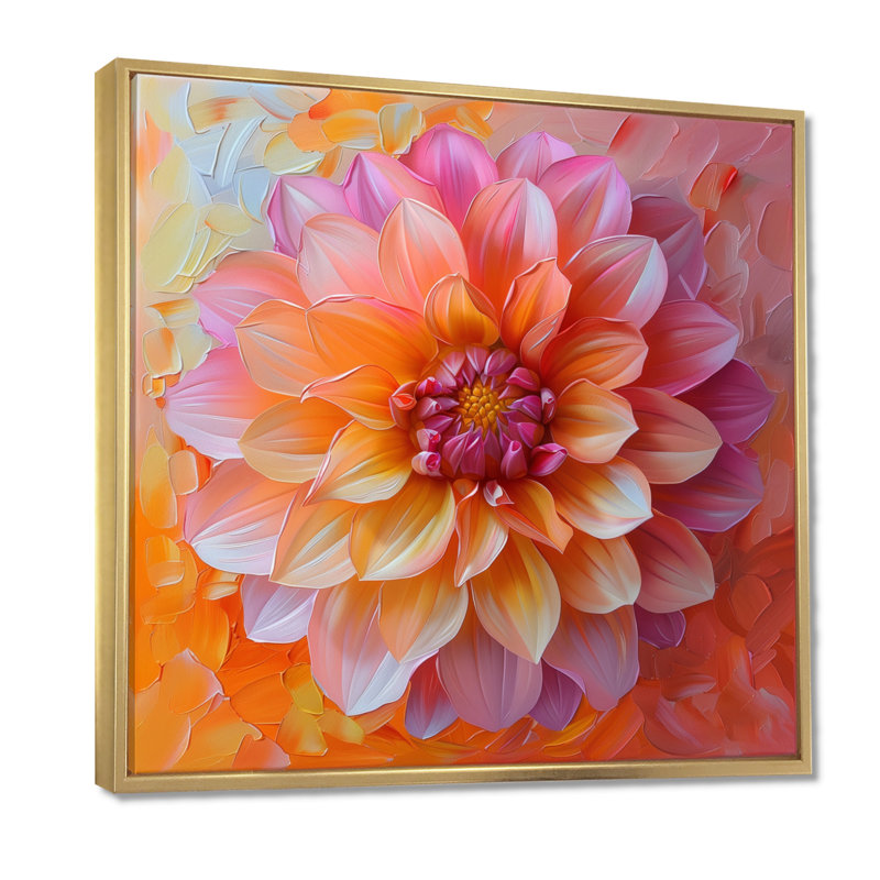 Dahlia I - Dahlia, Cadre flottant doré, H 36 po x l 36 po