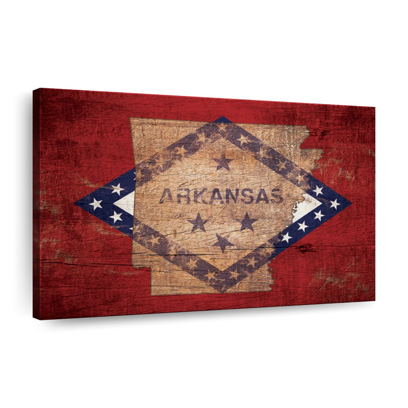 " State Map Over Arkansas Flag " by Echoes Of America, 32" H x 48" W x 1.25" D