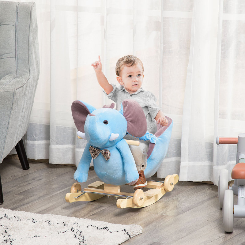 Adahy Plush Kid Ride on Elephant Rocker, Blue