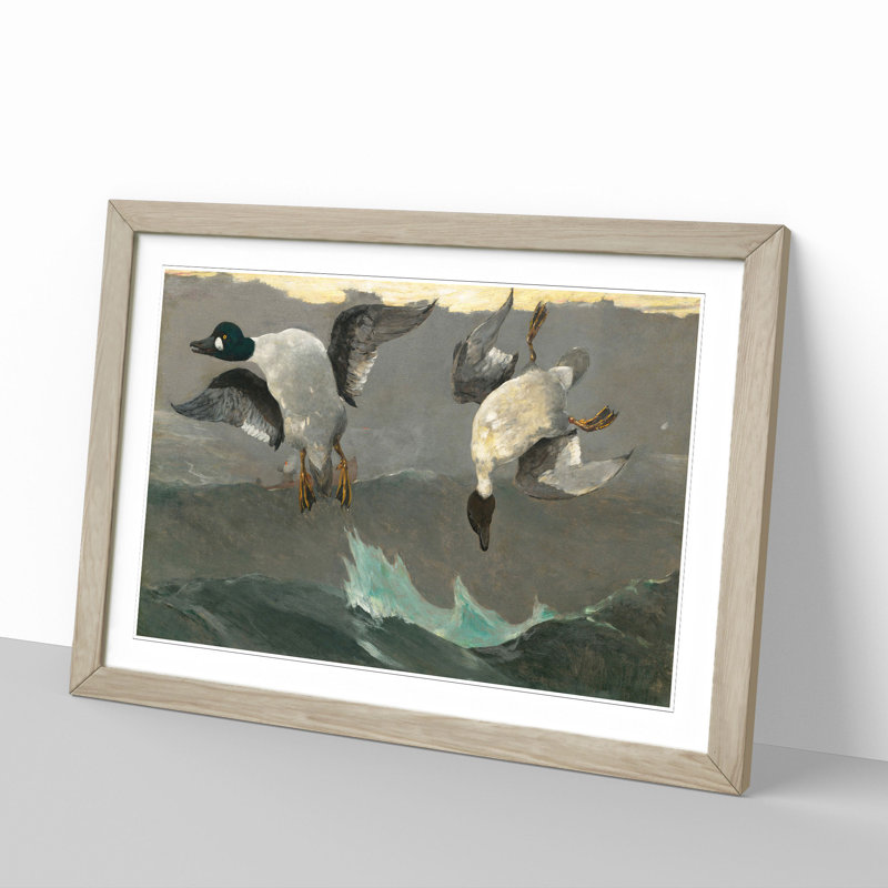 Ducks Right and Left by Winslow Homer - Picture Frame Painting, 27cm H x 36cm W x 2cm D, Oak Framed