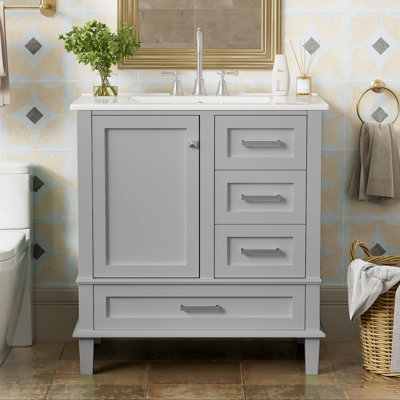 30" Modern Bathroom Vanity With Sink Combo Set, Bathroom Storage Cabinet With A Soft Closing Door And 3 Drawers, Solid Wood Frame
