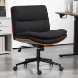 Modern Walnut Armless Office Desk Chair with Wheels, Wide Criss Cross-Legged Home Office Chair, Adjustable Swivel Task Chair