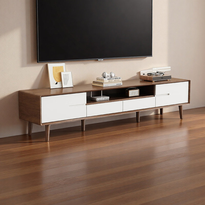 Meuble télé de luxe moderne et rétro, Brun noisette / blanc, H 16,77 po x L 70,86 po x l 13,38 po