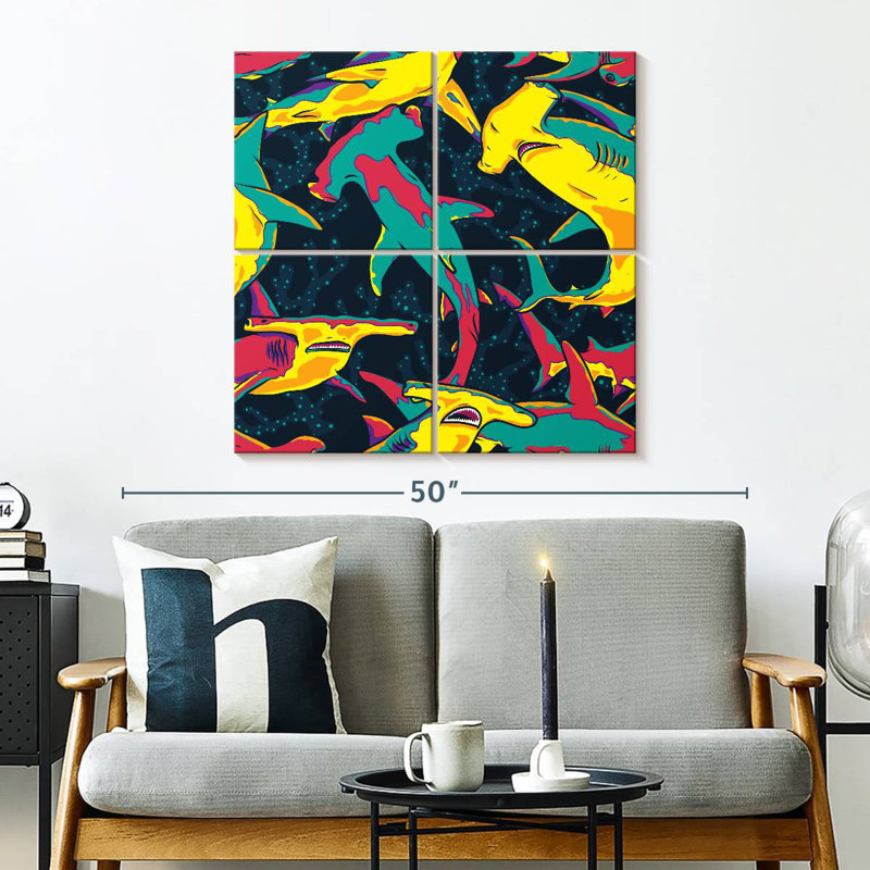 Brampt Colorful Hammerhead Sharks, 32" H x 32" W