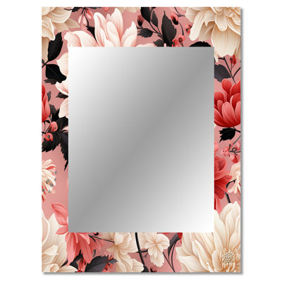 Byrden Pink And White Poppies Blossoming Grace - Floral Unique Wall Mirror Decor, Cottage Large Mirror, Printed Metal Art